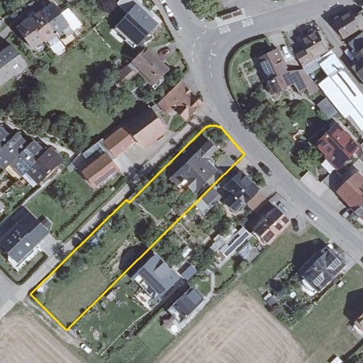 Luftbild Jahnstraße 4, 70771 Leinfelden-Echterdingen, Flurstück 445 mit Grundstücksgrenze