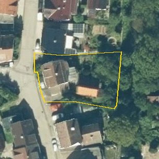 Luftbild Lauterstraße 16, 73265 Dettingen unter Teck — Flurstück 258/1 mit Grundstücksgrenze