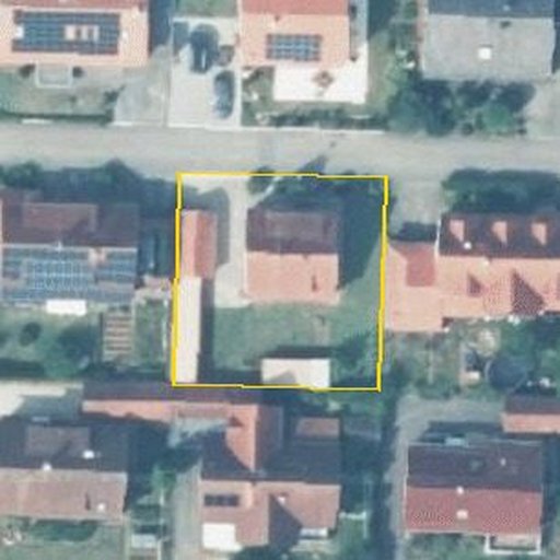 Luftbild Am Schulplatz 4, 73479 Ellwangen (Jagst) — Flurstück 1035 mit Grundstücksgrenze