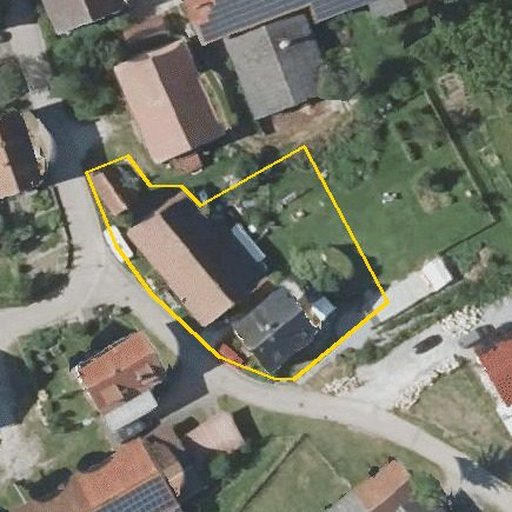 Luftbild Brübelweg 1, 74549 Wolpertshausen — Flurstück 16 mit Grundstücksgrenze