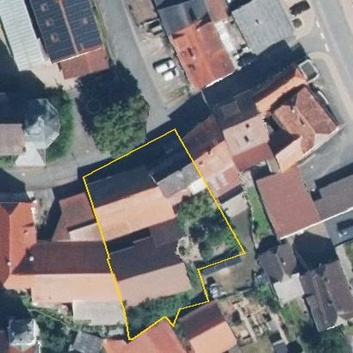 Luftbild Schloßstraße 5, 74749 Rosenberg — Flurstück 251 mit Grundstücksgrenze