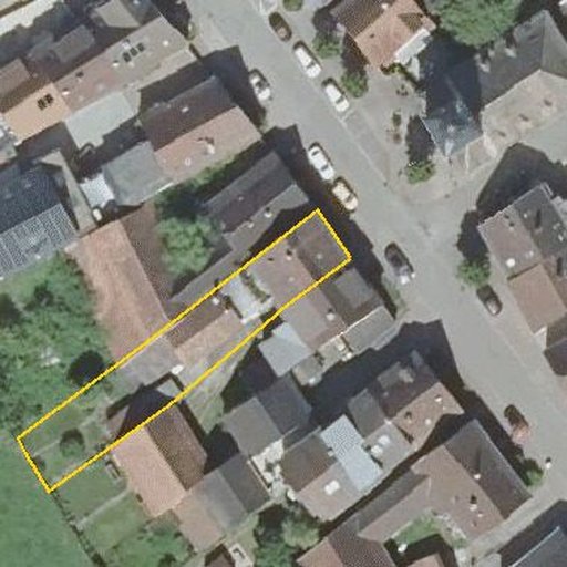 Luftbild Kirchstraße 26, 75196 Remchingen — Flurstück 94 mit Grundstücksgrenze