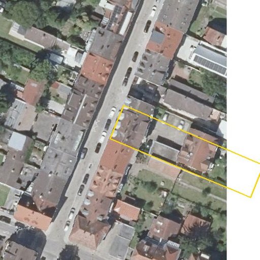 Luftbild Ernststraße 84, 76131 Karlsruhe — Flurstück 12553 mit Grundstücksgrenze