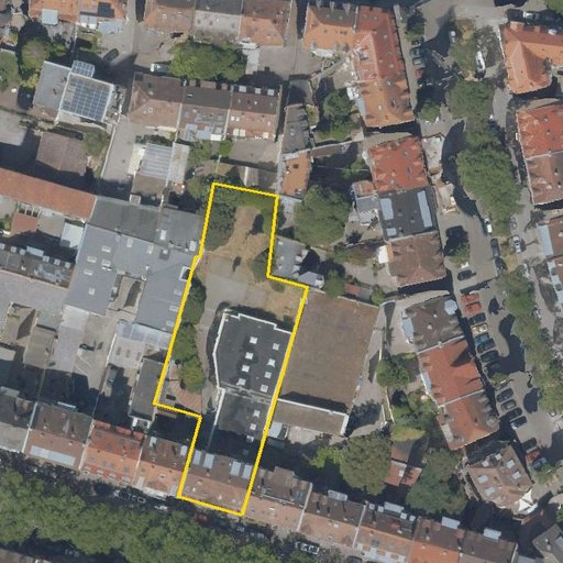 Luftbild Gerwigstraße 35, 76131 Karlsruhe, Flurstück 6182 mit Grundstücksgrenze