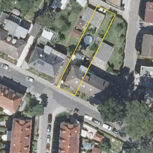 Luftbild Alfons-Fischer-Allee 4, 76133 Karlsruhe — Flurstück 24062 mit Grundstücksgrenze