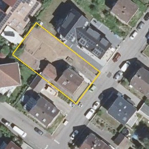 Luftbild Konrad-Adenauer-Straße 35, 76287 Rheinstetten — Flurstück 2633/5 mit Grundstücksgrenze