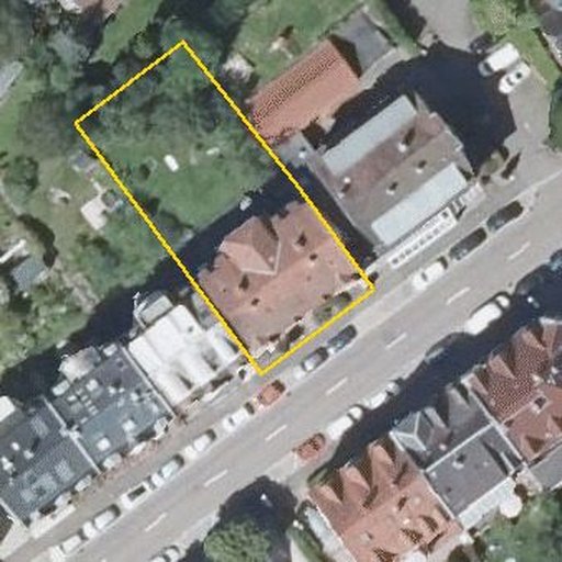 Luftbild Fremersbergstraße 38, 76530 Baden-Baden — Flurstück 2021/14 mit Grundstücksgrenze