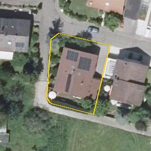 Luftbild Auf der Eck 12, 76547 Sinzheim — Flurstück 15413 mit Grundstücksgrenze