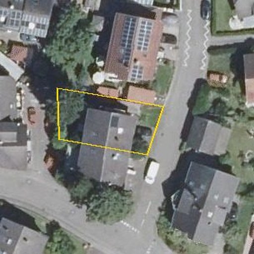 Luftbild Hinterm Hof 1a, 76547 Halberstung — Flurstück 15723/1 mit Grundstücksgrenze
