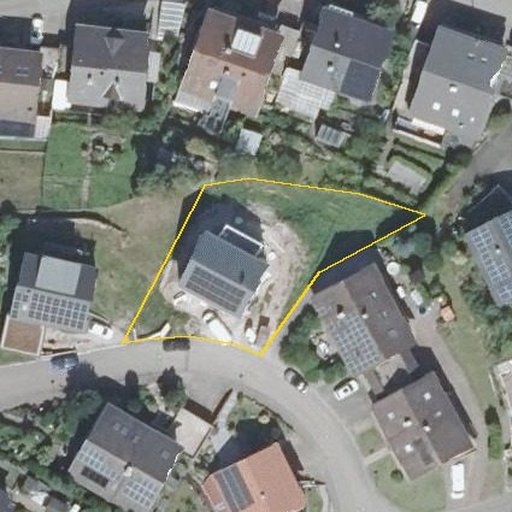 Luftbild Im Schetterling 6, 76599 Weisenbach — Flurstück 2014 mit Grundstücksgrenze
