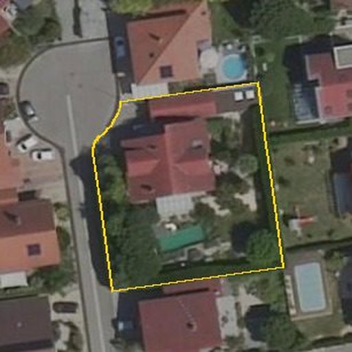 Luftbild Am Tabakfeld 4, 76870 Kandel — Flurstück 075671000105730001__ mit Grundstücksgrenze