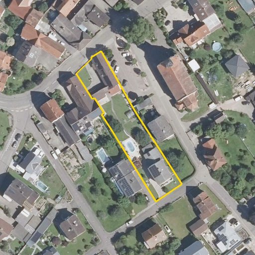 Luftbild Kreuzstraße 2, 77836 Rheinmünster — Flurstück 196 mit Grundstücksgrenze