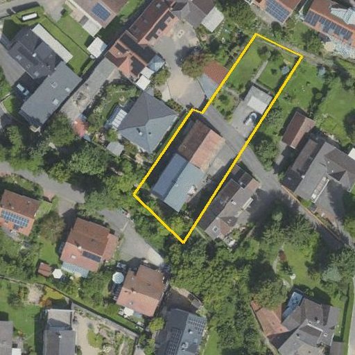Luftbild St.-Georgsweg 5, 77948 Friesenheim — Flurstück 131 mit Grundstücksgrenze