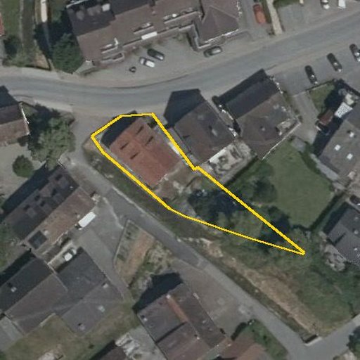 Luftbild Hauptstraße 43, 78253 Eigeltingen — Flurstück 222 mit Grundstücksgrenze