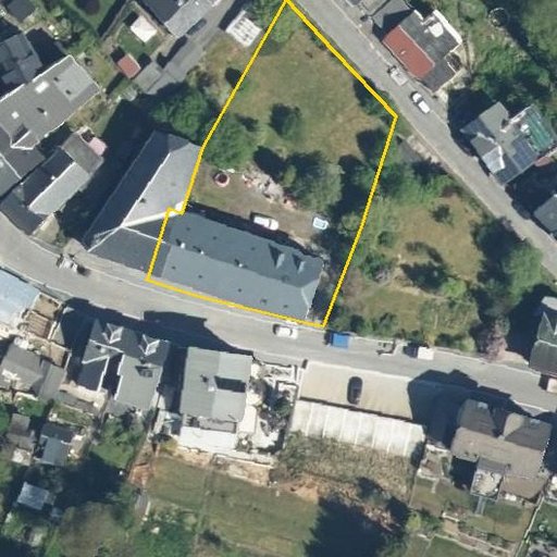 Luftbild Kirchstraße 35, 96523 Steinach, Flurstück 214/26 mit Grundstücksgrenze
